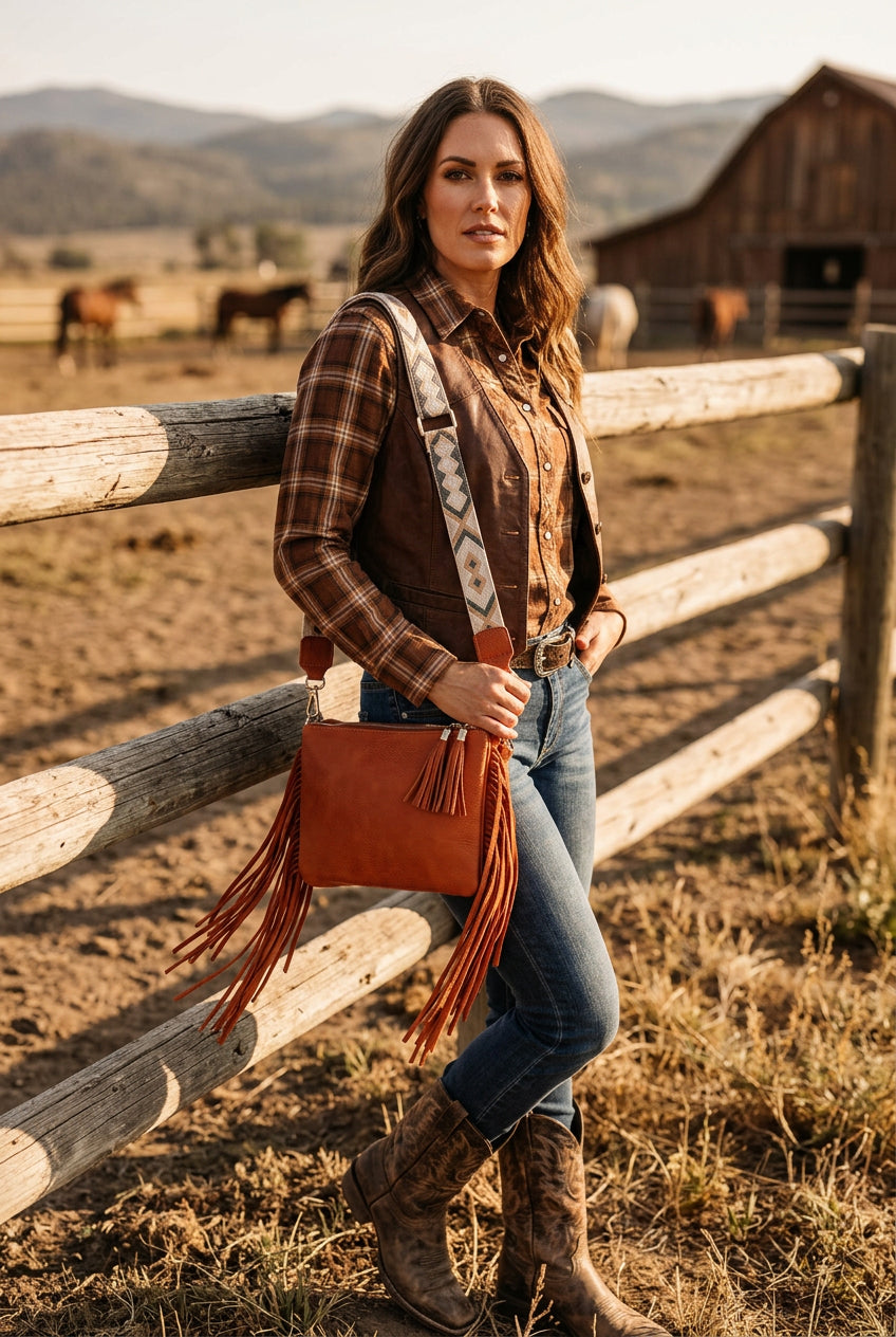Coral Fringed Crossbody Bag