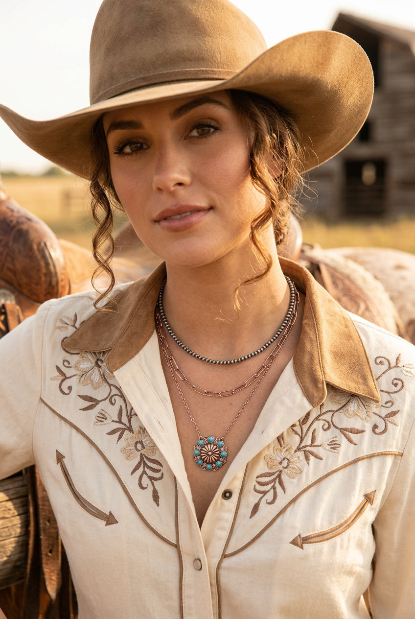 Concho Pendant Chain Layered Necklace