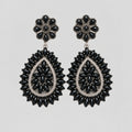Silver black stone concho teardrop earrings