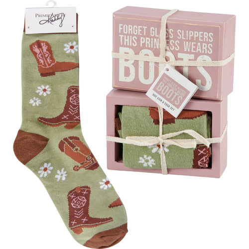 "Princess Wears Boots" Box Sign And Sock Set