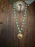 Tartan Cowgirl Beaded Necklacesmetal chain with green face cut crystal beads Necklace