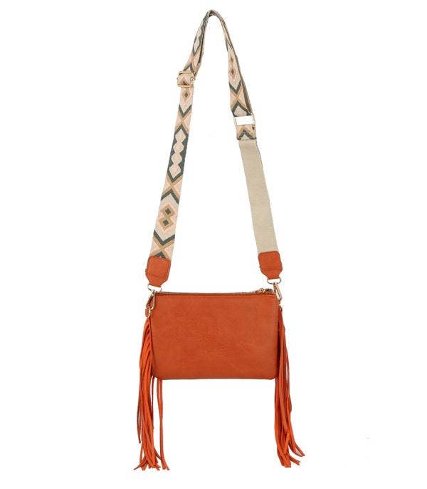 Coral Fringed Crossbody Bag