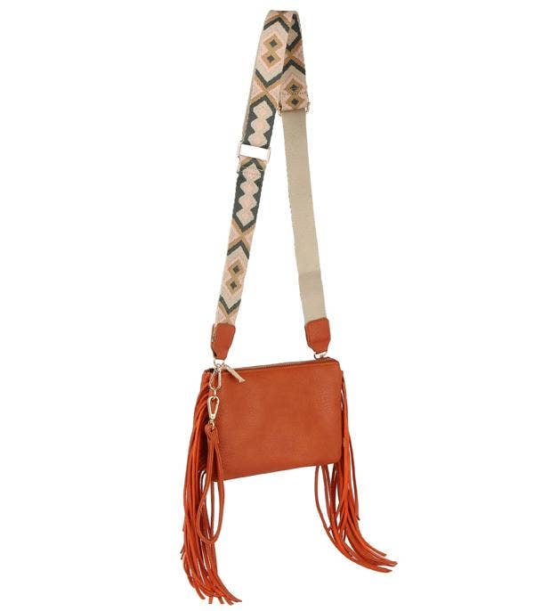 Coral Fringed Crossbody Bag