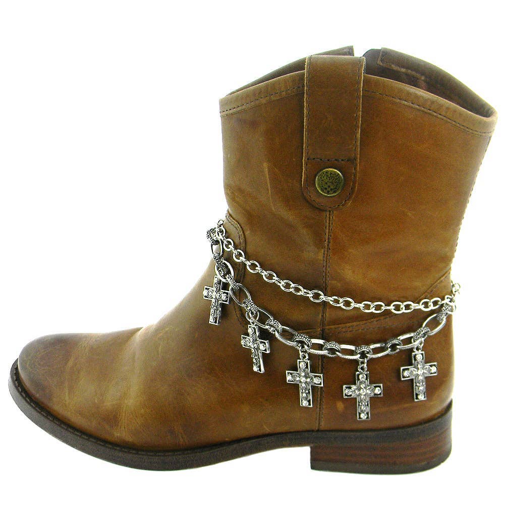 Rhine Stones Crosses Boot Chain