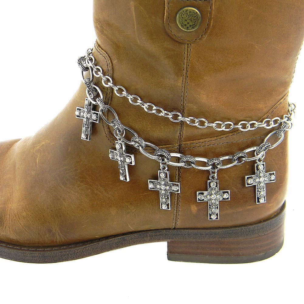 Rhine Stones Crosses Boot Chain