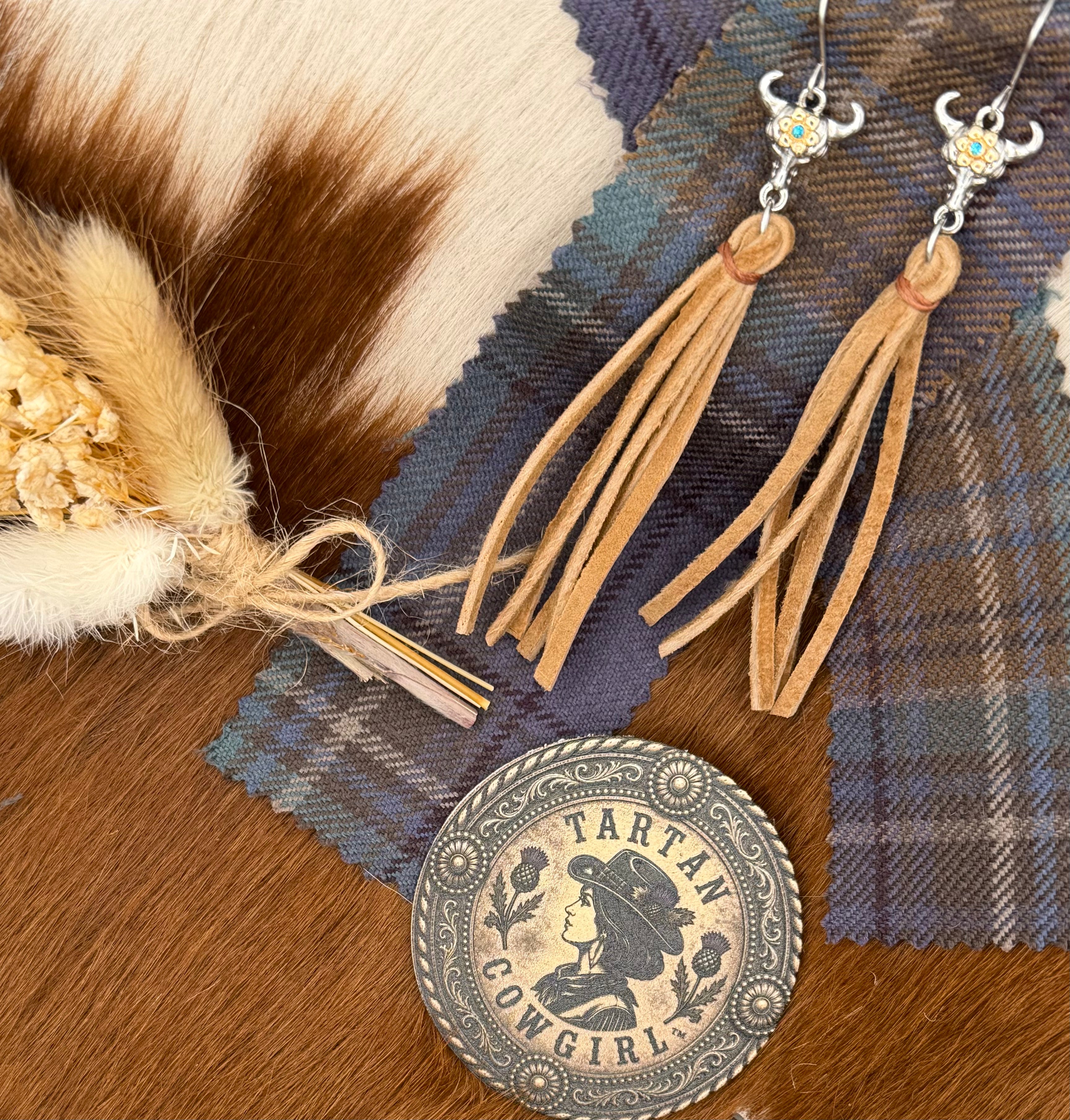 Fringed Cow Earrings