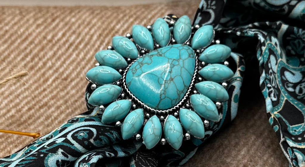 Blue turquoise stone western rag slide