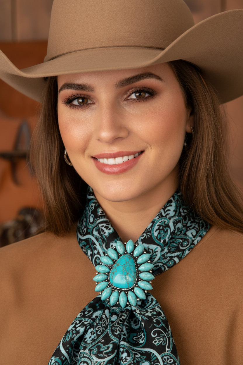 Blue turquoise stone western rag slide