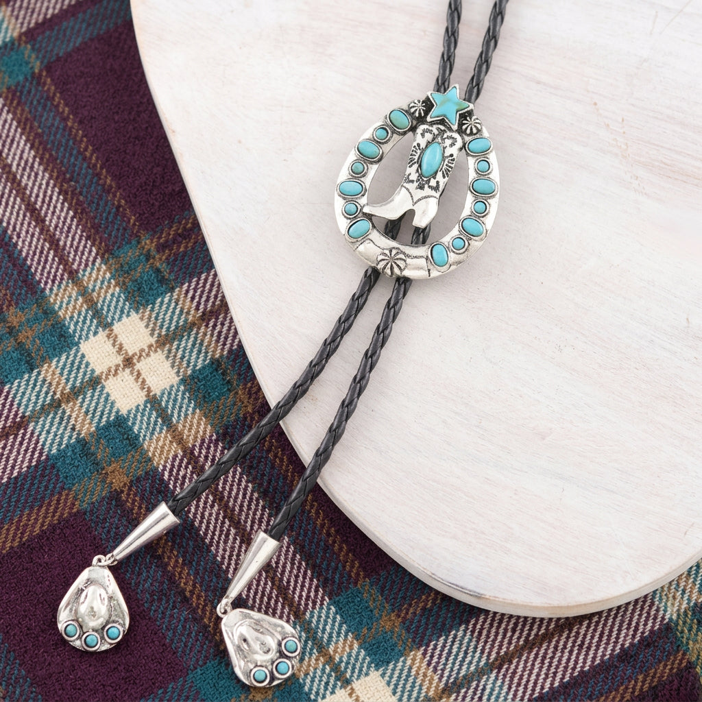 Rhinestone Cowgirl Boot Bolo Necklace