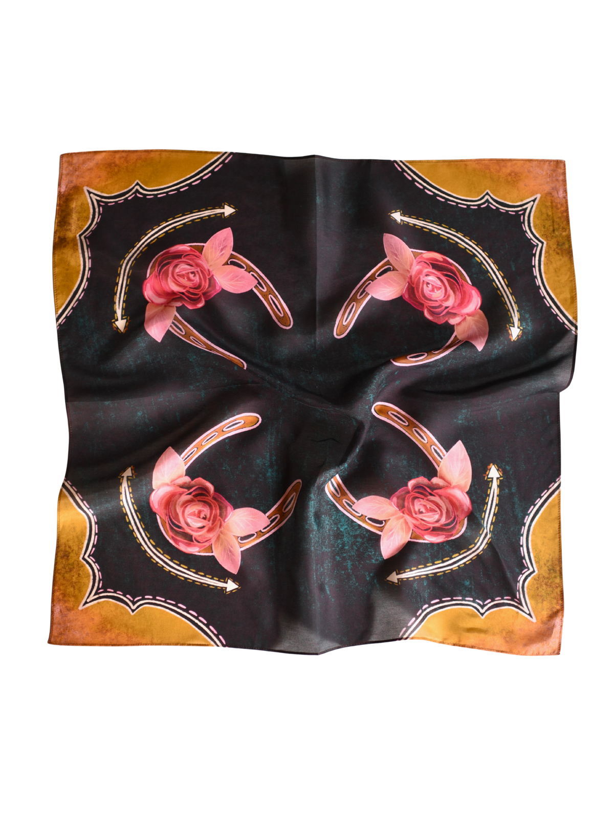 Rodeo Rose Wild Rag 100% Silk Scarf 35x35"